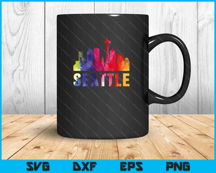 Seattle acuarela Skyline Home State souvenir SVG PNG cortando archivos imprimibles