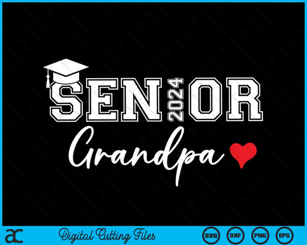 Senior 2024 Abuelo Graduado Lindo Corazón Clase de 2024 SVG PNG Archivos de corte digital
