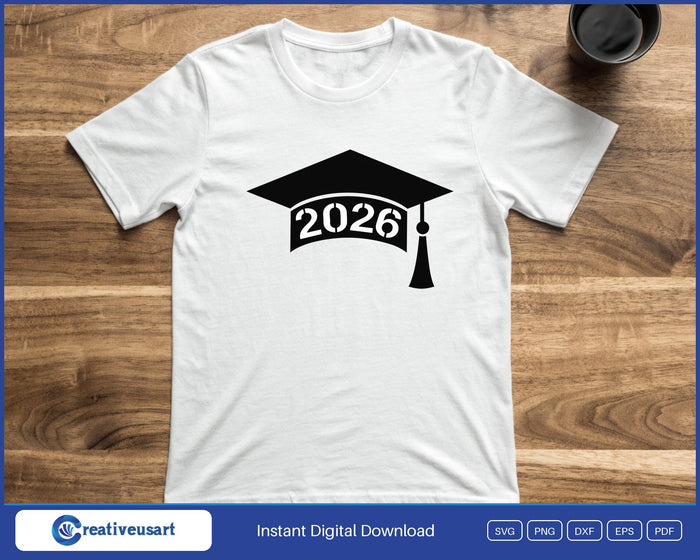 Senior Class Graduate 2026 cap SVG printed on a white t-shirt