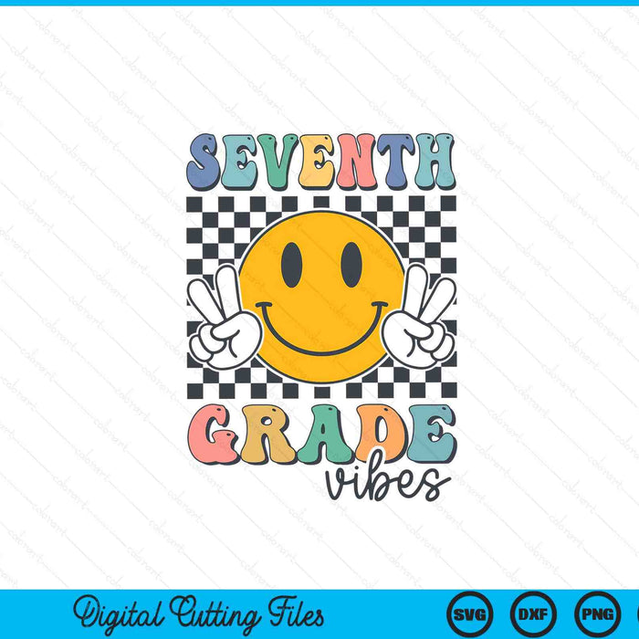 Zevende klas Vibes Retro glimlach terug naar school 7e klas SVG PNG digitale snijbestanden