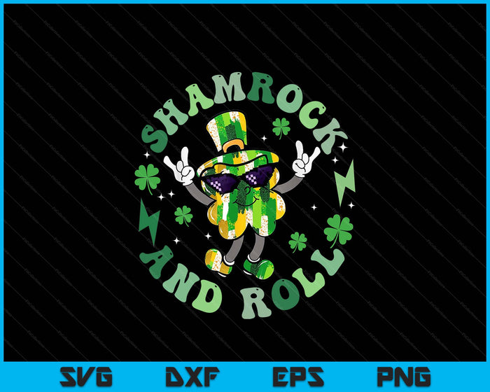 Shamrock And Roll St Patricks Day Clover Rock Lover SVG PNG Digital Printable Files