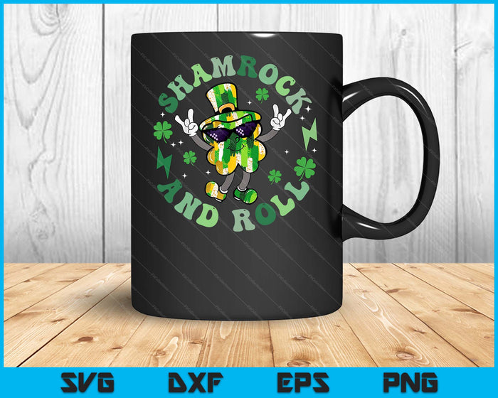 Shamrock And Roll St Patricks Day Clover Rock Lover SVG PNG Digital Printable Files