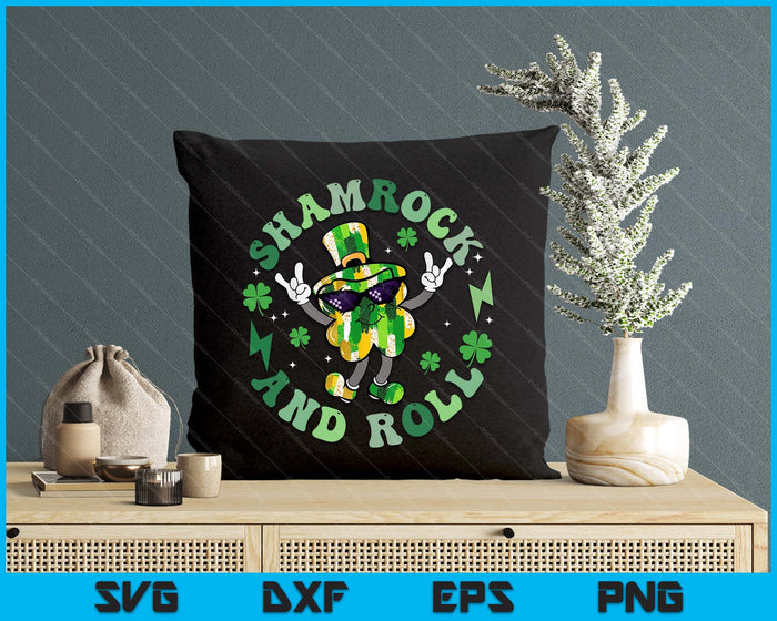 Shamrock And Roll St Patricks Day Clover Rock Lover SVG PNG Digital Printable Files