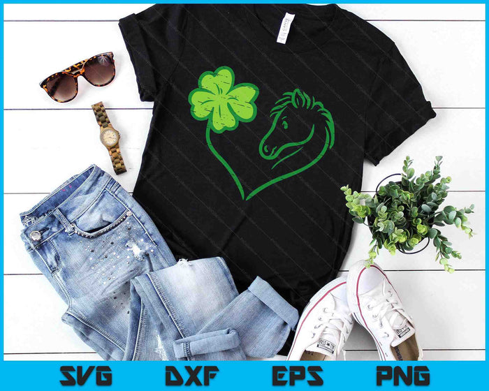 Shamrock Heart Horse Clover St Patricks Day Women Girls Gift SVG PNG Digital Printable Files