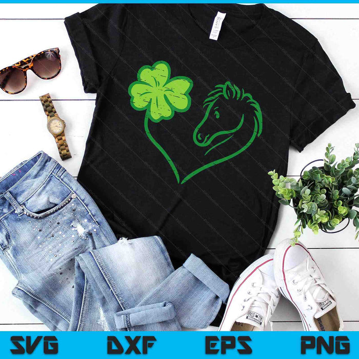 Shamrock Heart Horse Clover St Patricks Day Women Girls Gift SVG PNG Digital Printable Files