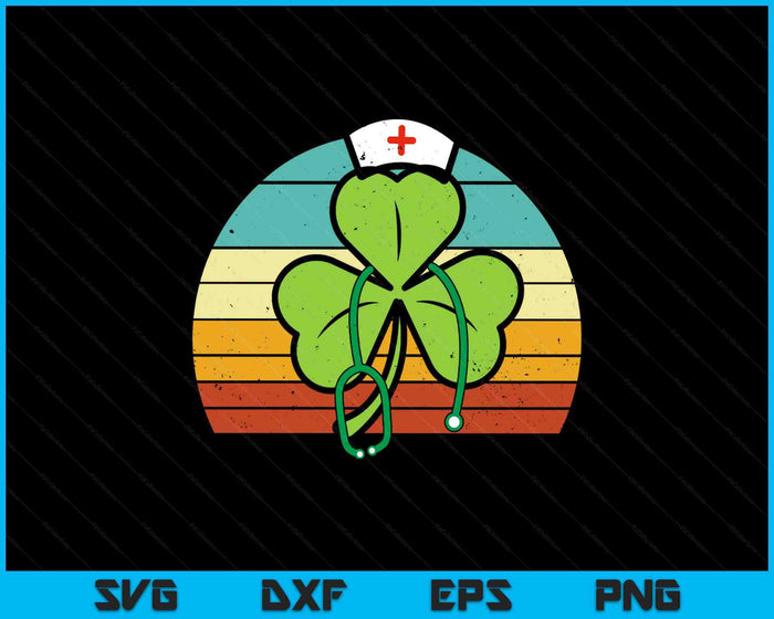 Shamrock Nurse Stethoscope Retro St Patricks Day Nurses RN SVG PNG Digital Printable Files