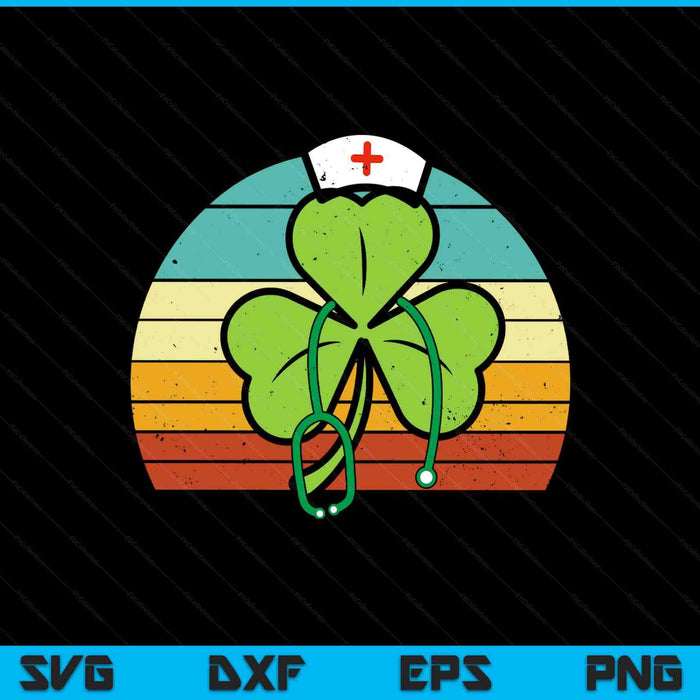 Shamrock Nurse Stethoscope Retro St Patricks Day Nurses RN SVG PNG Digital Printable Files