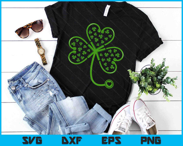 Shamrock Stethoscope Nurse T Shirt St Patricks Day Lucky SVG PNG Digital Printable Files