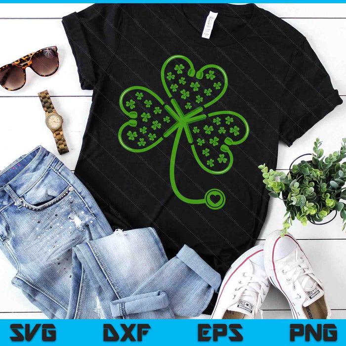 Shamrock Stethoscope Nurse T Shirt St Patricks Day Lucky SVG PNG Digital Printable Files