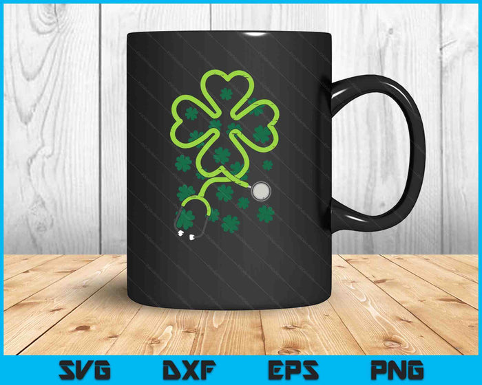 Shamrock Stethoscope Scrub Nurse St Patricks Day RN SVG PNG Digital Printable Files