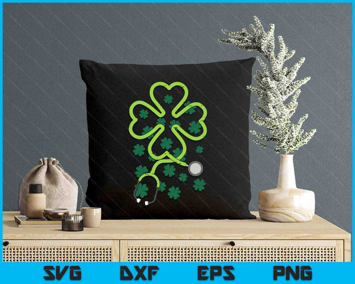 Shamrock Stethoscope Scrub Nurse St Patricks Day RN SVG PNG Digital Printable Files