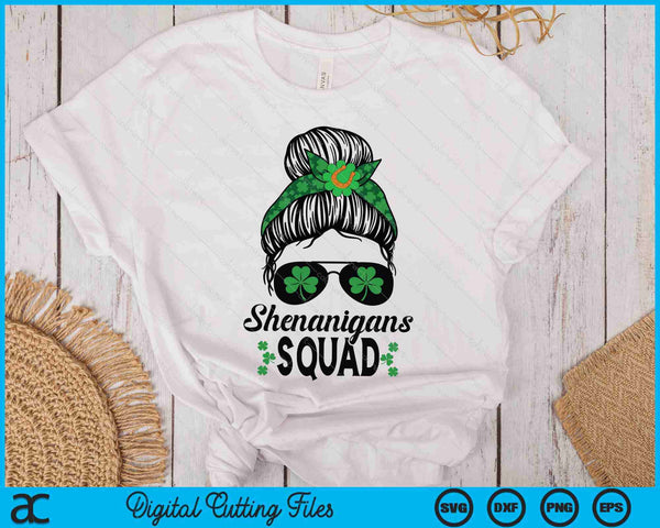 Shenanigans Squad St Patrick's Day Women Girls Messy Bun Premium SVG PNG Digital Printable Files