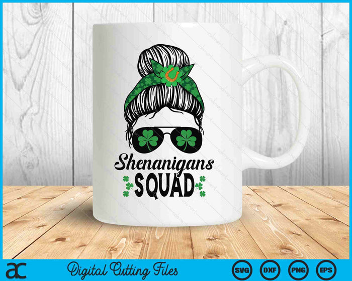 Shenanigans Squad St Patrick's Day Women Girls Messy Bun Premium SVG PNG Digital Printable Files