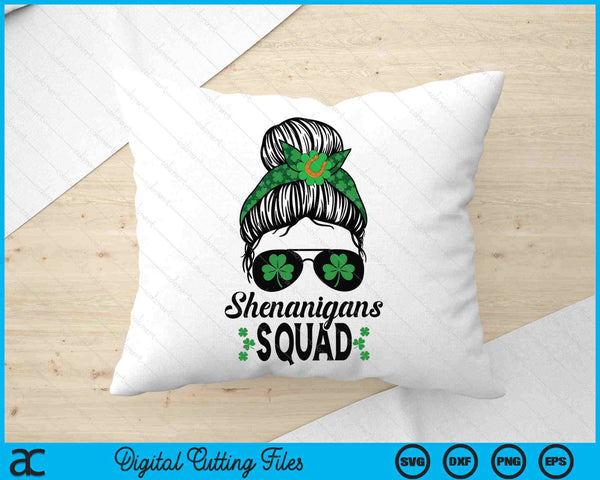 Shenanigans Squad St Patrick's Day Women Girls Messy Bun Premium SVG PNG Digital Printable Files