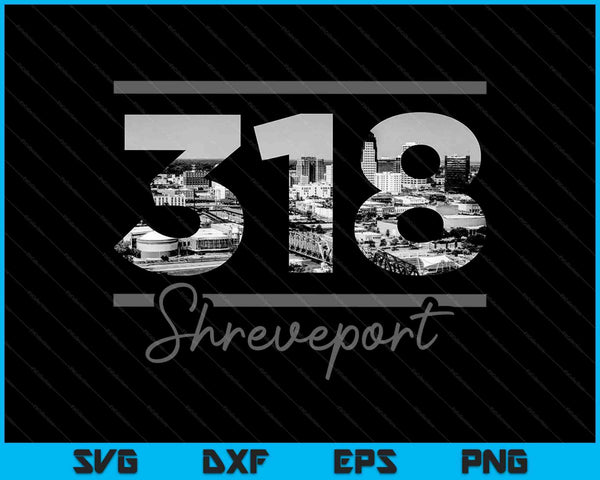 Shreveport 318 Netnummer Skyline Louisiana Vintage SVG PNG Snijden afdrukbare bestanden