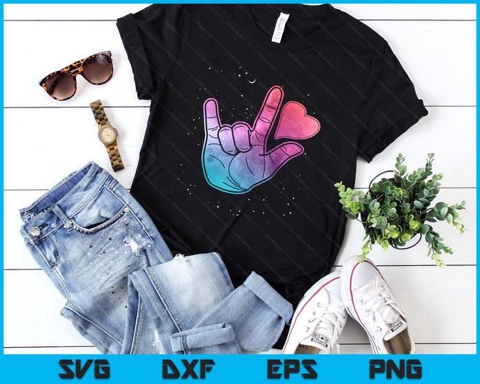 Sign Language I Love You T Shirt Space Stars Heart SVG PNG Digital Printable Files