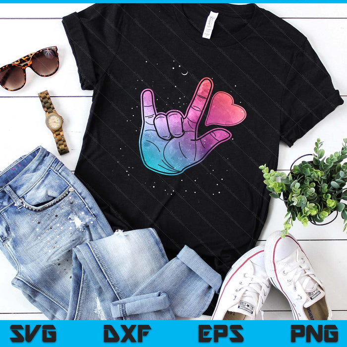 Sign Language I Love You T Shirt Space Stars Heart SVG PNG Digital Printable Files