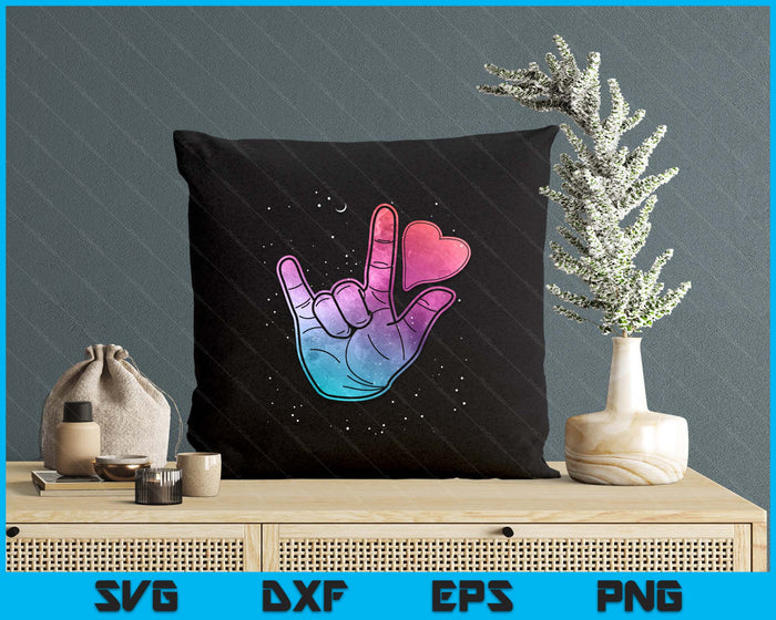 Sign Language I Love You T Shirt Space Stars Heart SVG PNG Digital Printable Files