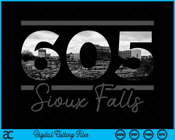 Sioux Falls 605 Netnummer Skyline South Dakota Vintage SVG PNG digitale snijbestanden