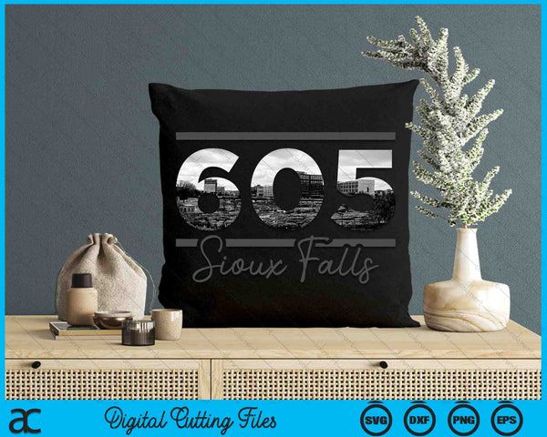 Sioux Falls 605 Area Code Skyline South Dakota Vintage SVG PNG Digital Cutting Files