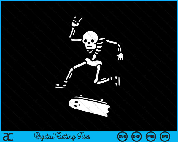 Monopatín esqueleto disfraz de Halloween SVG PNG archivos de corte digital