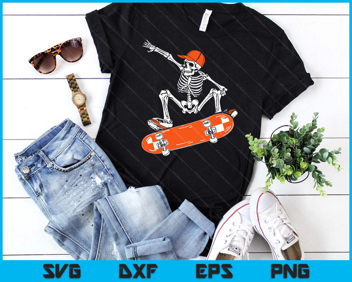 Skateboarding Skeleton Riding Skateboard Halloween Skater SVG PNG Digital Printable Files