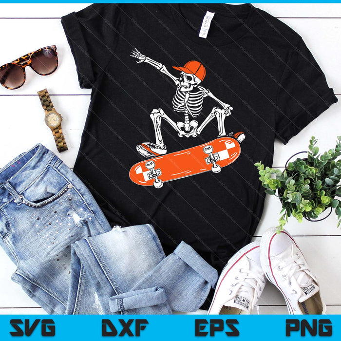 Skateboarding Skeleton Riding Skateboard Halloween Skater SVG PNG Digital Printable Files