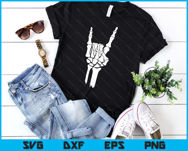 Skeleton Hand Devil Horns Rock Hand Gesture Tee SVG PNG Digital Printable Files