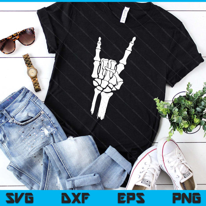 Skeleton Hand Devil Horns Rock Hand Gesture Tee SVG PNG Digital Printable Files