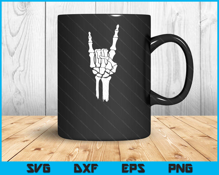 Skeleton Hand Devil Horns Rock Hand Gesture Tee SVG PNG Digital Printable Files