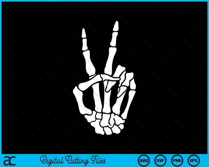 Esqueleto mano signo de paz fresco Halloween Hippie SVG PNG archivos de corte digital
