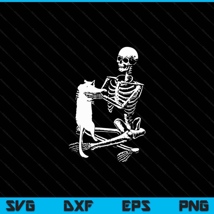Esqueleto sosteniendo una camisa de gato perezoso disfraz de Halloween cráneo SVG PNG archivo de corte digital