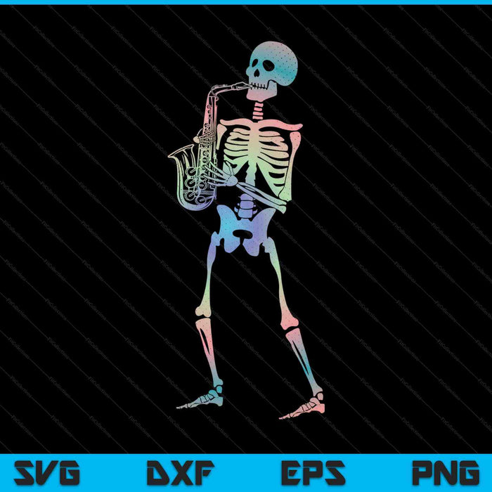 Skeleton playing saxophone jazz Halloween music spooky scary SVG cut file