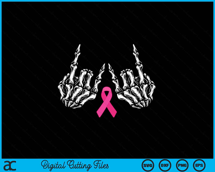 Skeleton Rock Hand Breast Cancer Awareness Cool Pink Ribbon SVG PNG Digital Cutting Files