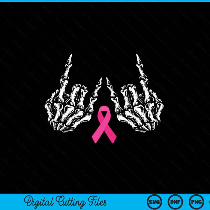 Two skeleton rock on hands with a pink ribbon, breast cancer awareness SVG