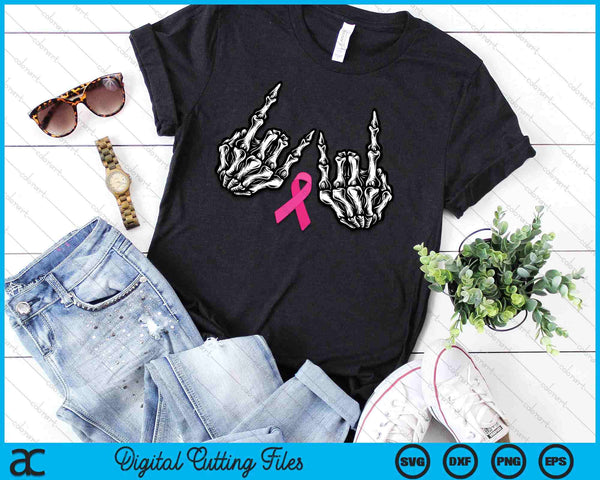 Skeleton Rock Hand Breast Cancer Awareness Cool Pink Ribbon SVG PNG Digital Cutting Files