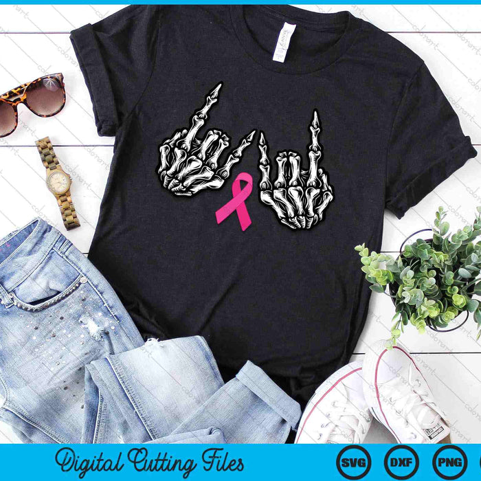 Skeleton Rock Hand Breast Cancer Awareness Cool Pink Ribbon SVG PNG Digital Cutting Files