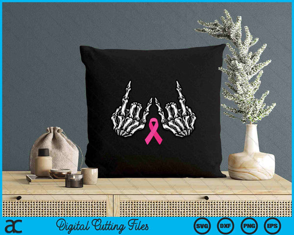 Skeleton Rock Hand Breast Cancer Awareness Cool Pink Ribbon SVG PNG Digital Cutting Files