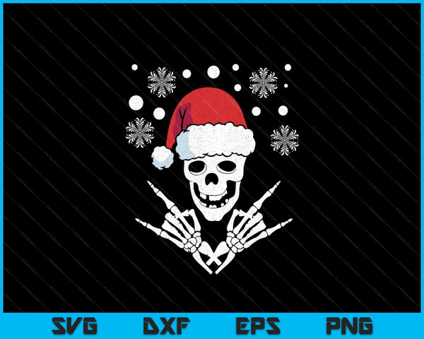 Skeleton Santa Claus Hat Rock And Roll Hand Cool Christmas SVG PNG Digital Printable Files