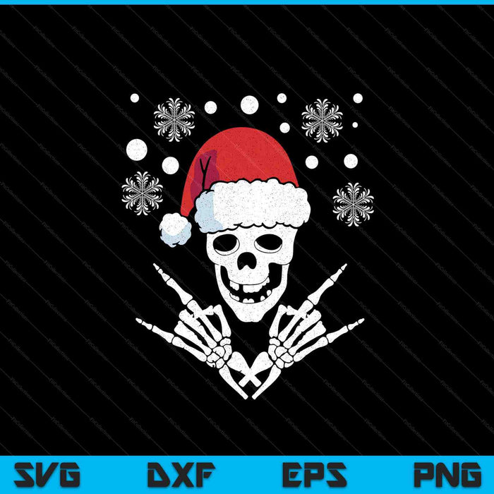 Skeleton Santa Claus Hat Rock And Roll Hand Cool Christmas SVG PNG Digital Printable Files