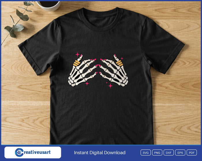 Skeleton hands boob SVG design shown on a t-shirt