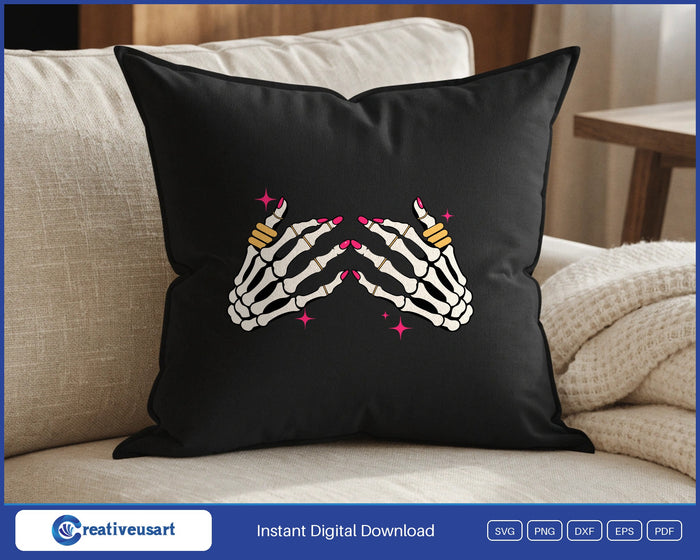 Skeleton hands boob SVG design on a throw pillow