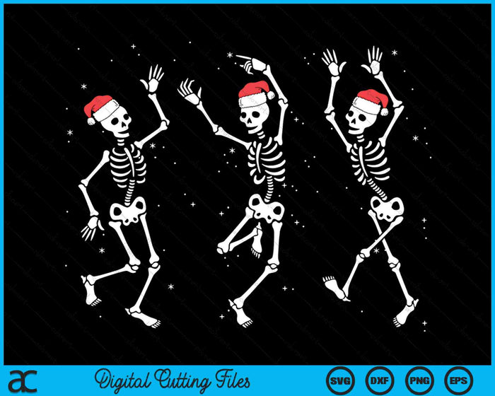 Skeletons Dancing with Xmas Hats Funny Christmas Skeleton SVG PNG Digital Cutting Files