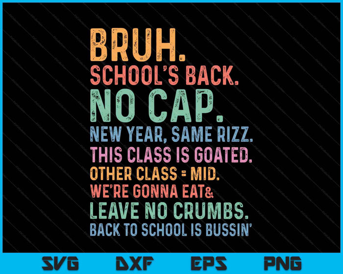 Skibidi Back To School’s Back No Cap Rizz Class Is Goated SVG PNG Digital Printable Files