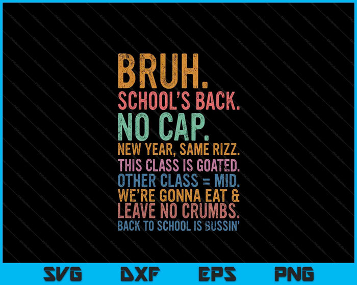 Skibidi Back To School’s Back No Cap Rizz Class Is Goated SVG PNG Digital Printable Files