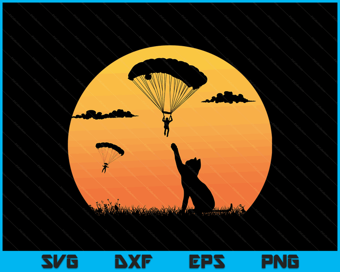 Skydiver With Cat Cool Funny Skydiving SVG PNG Digital Cutting Files