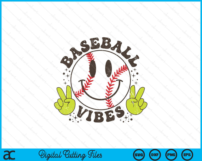 Smile Face Baseball Vibes Game Day Baseball Life SVG PNG Digital Printable Files