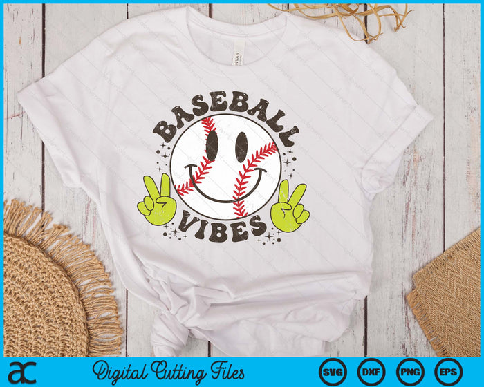 Smile Face Baseball Vibes Game Day Baseball Life SVG PNG Digital Printable Files