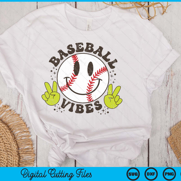 Smile Face Baseball Vibes Game Day Baseball Life SVG PNG Digital Printable Files