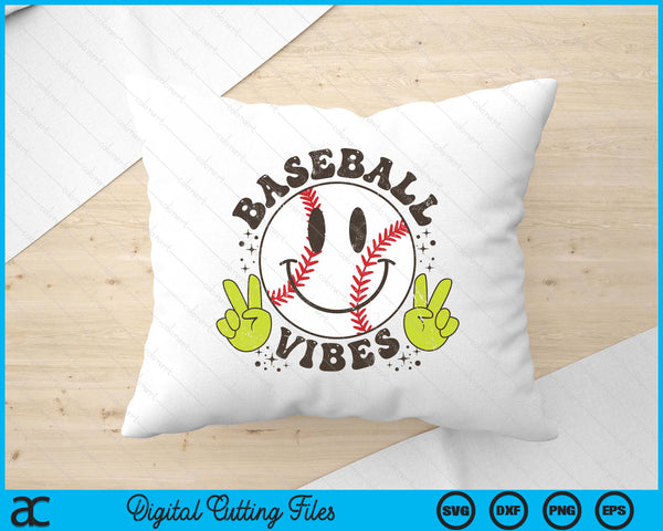 Smile Face Baseball Vibes Game Day Baseball Life SVG PNG Digital Printable Files